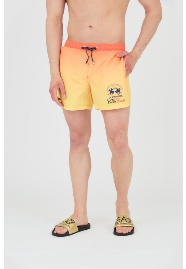 La Martina - LA MARTINA Spodenki kąpielowe męskie żółte, Rozmiar XL. Kolor: żółty. Materiał: poliester. Wzór: gradientowy