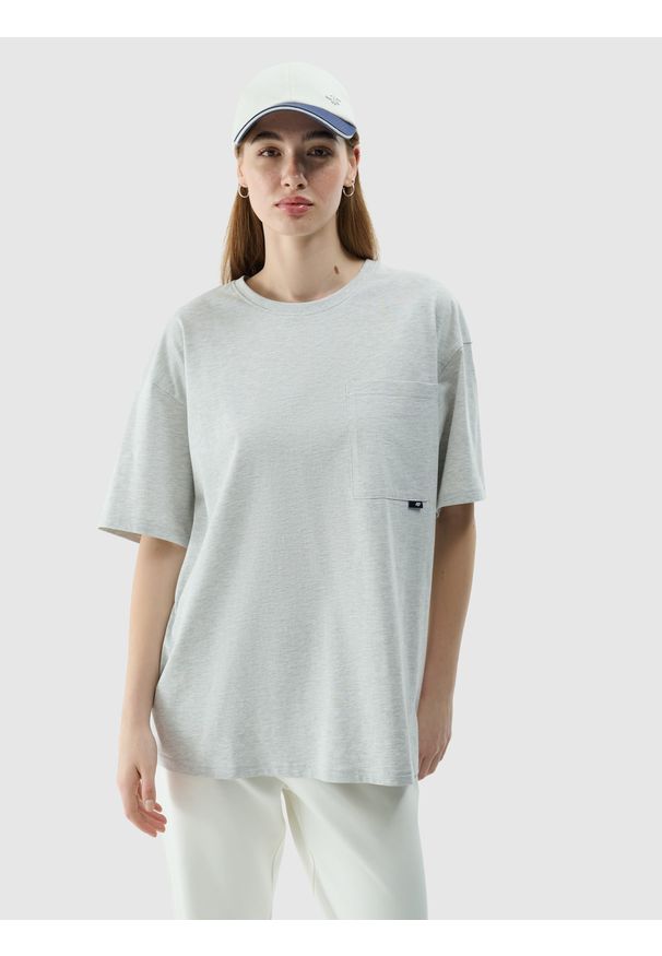 4f - 4F T-shirt oversize gładki uniseks - szary S. Okazja: na co dzień. Kolor: szary. Materiał: jersey, materiał, bawełna, wiskoza, dzianina. Długość rękawa: krótki rękaw. Długość: krótkie. Wzór: gładki. Styl: sportowy, casual, klasyczny
