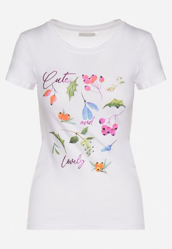 Born2be - Różowy Bawełniany T-shirt z Ozdobnym Nadrukiem Zaromira. Okazja: na co dzień. Kolor: biały. Materiał: bawełna. Wzór: nadruk. Styl: klasyczny, casual, elegancki