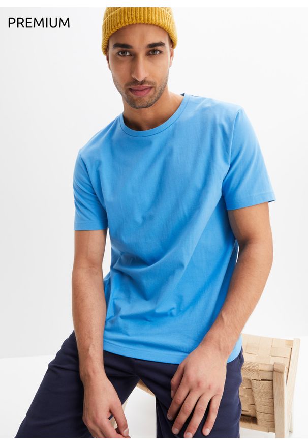 bonprix - T-shirt bezszwowy z kolekcji Essential, z bawełny organicznej. Kolor: niebieski. Materiał: bawełna