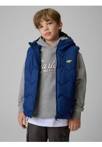 4f - 4F Bezrękawnik z wypełnieniem syntetycznym chłopięcy - granatowa 152 (11-12 lat). Okazja: na spacer, na co dzień, na uczelnię. Typ kołnierza: kołnierzyk stójkowy. Kolor: niebieski. Materiał: syntetyk. Długość rękawa: bez rękawów. Sezon: lato. Styl: casual #1