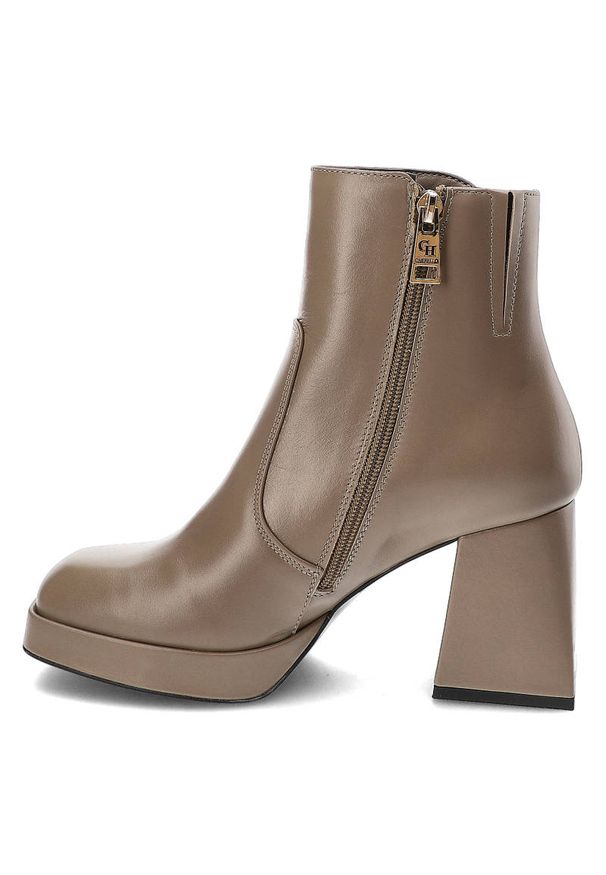 CheBello - Beżowe Botki Chebello Modne Skórzane Buty Na Obcasie. Okazja: na co dzień, na spacer. Kolor: beżowy. Materiał: skóra. Obcas: na obcasie. Styl: casual, klasyczny, elegancki. Wysokość obcasa: średni