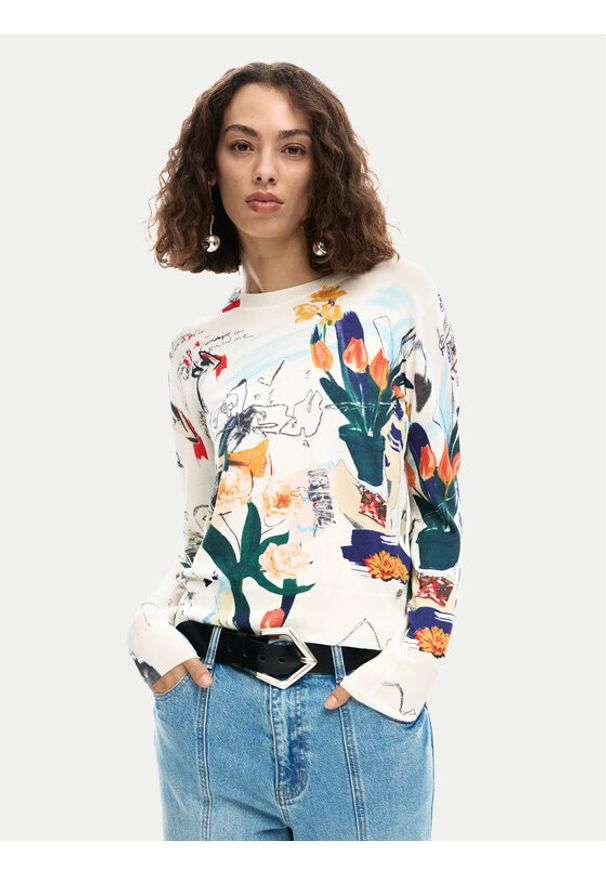Desigual Sweter Nantes Lacroix 26SWJF35 Écru Regular Fit. Materiał: syntetyk