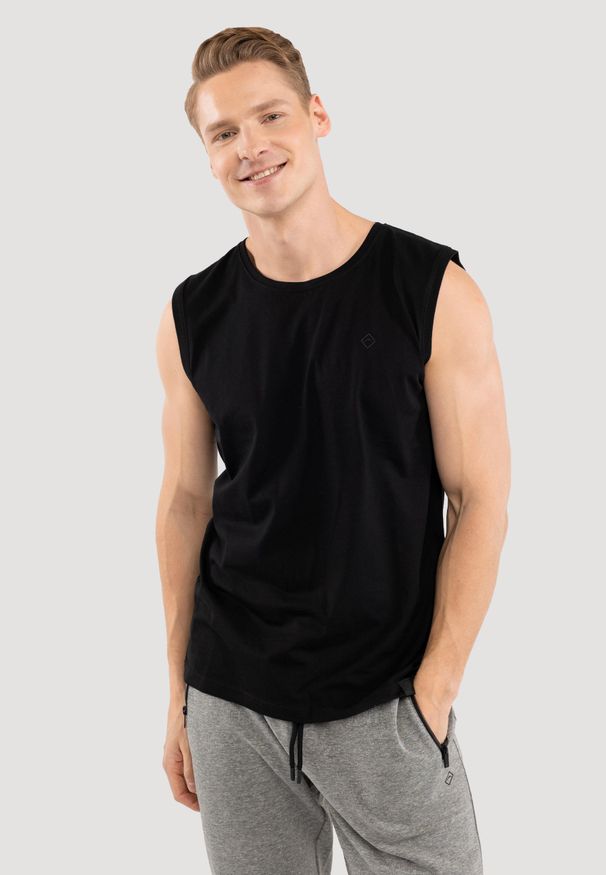 Volcano - Koszulka bez rękawów, T-TANK. Kolor: czarny. Materiał: bawełna, jeans, materiał, skóra. Długość rękawa: bez rękawów. Styl: klasyczny