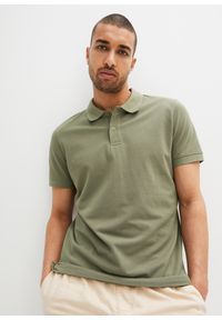 bonprix - Shirt polo z bawełny pique, krótki rękaw. Typ kołnierza: polo. Kolor: zielony. Materiał: bawełna. Długość rękawa: krótki rękaw. Długość: krótkie