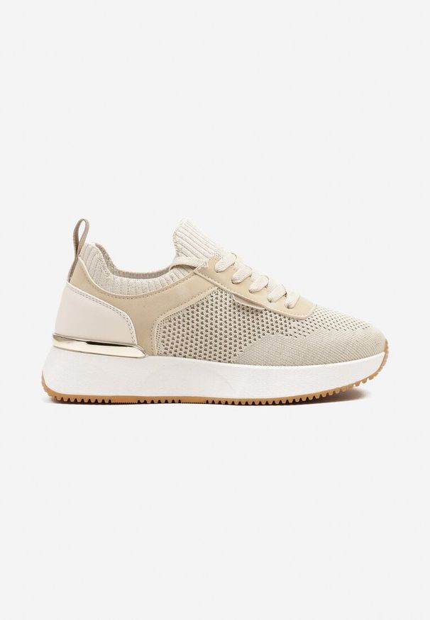Renee - Beżowe Sneakersy z Siateczkową Cholewką Saramis. Okazja: na co dzień. Kolor: beżowy. Materiał: jeans. Szerokość cholewki: normalna