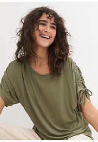 bonprix - T-shirt z lejącej wiskozy. Kolor: zielony. Materiał: wiskoza #1