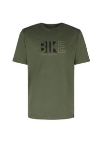 Volcano - T-shirt męski khaki, Comfort Fit, T-EKIB. Okazja: na co dzień. Kolor: brązowy. Materiał: materiał, bawełna. Długość rękawa: krótki rękaw. Długość: krótkie. Wzór: nadruk. Styl: klasyczny, casual