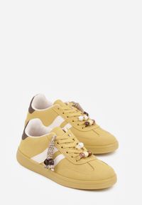 Renee - Żółte Sneakersy Typu Tenisówki Ozdobione Koralikami Daemeli. Kolor: żółty. Materiał: jeans. Wzór: aplikacja. Sezon: lato #2