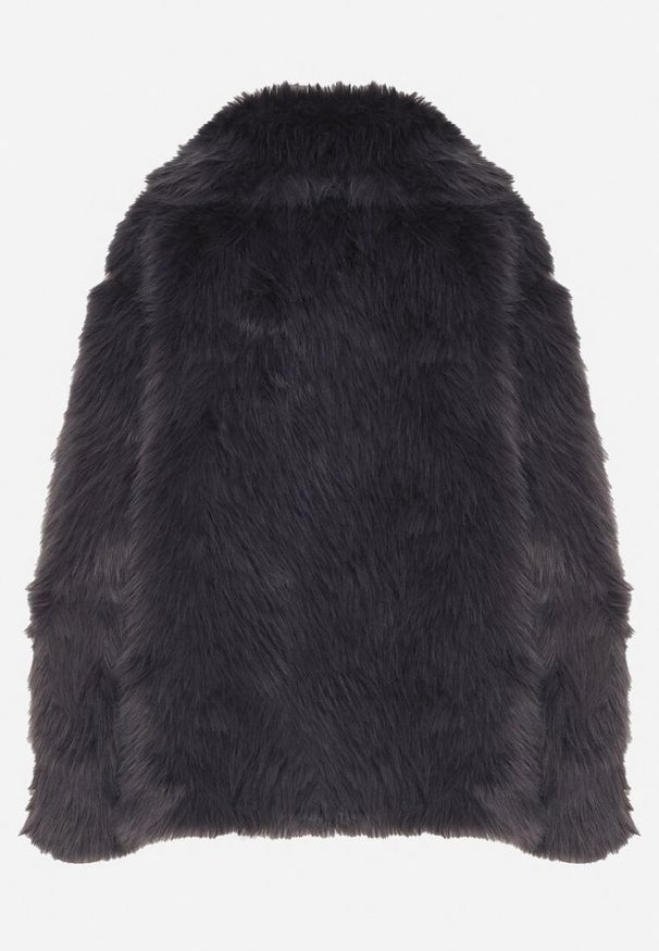 Born2be - Granatowa Dwurzędowa Kurtka Futerko o Fasonie Oversize Asinella. Okazja: na spacer, na randkę, na co dzień. Kolor: niebieski. Materiał: futro. Styl: casual