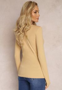 Renee - Ciemnobeżowa Bluzka z Elastycznej Bawełny o Dopasowanym Kroju Evas. Kolor: beżowy. Materiał: bawełna #4