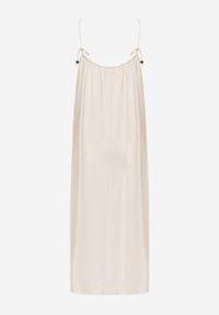 Born2be - Beżowa Pudełkowa Sukienka Boho z Wiskozy na Ramiączkach z Ozdobnymi Koralikami Erane. Okazja: na co dzień. Kolekcja: plus size. Kolor: beżowy. Materiał: wiskoza. Długość rękawa: na ramiączkach. Typ sukienki: proste, dla puszystych. Styl: boho #7