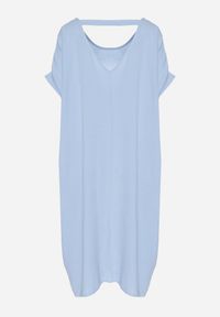 Born2be - Niebieska Mini Sukienka z Krótkim Rękawem o Fasonie Nietoperza Kharson. Kolor: niebieski. Długość rękawa: krótki rękaw. Styl: boho. Długość: mini