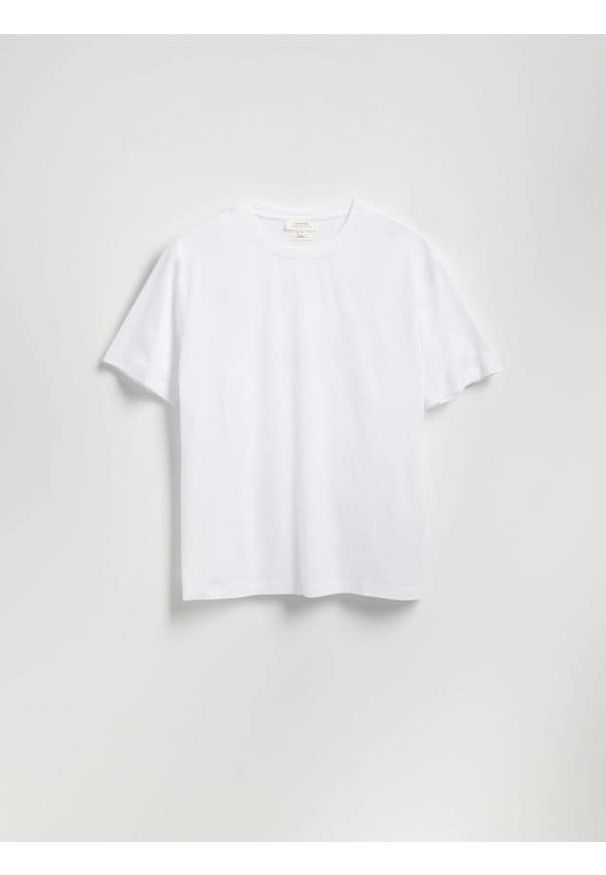 Reserved - T-shirt regular z bawełną merceryzowaną - biały. Kolor: biały. Materiał: bawełna