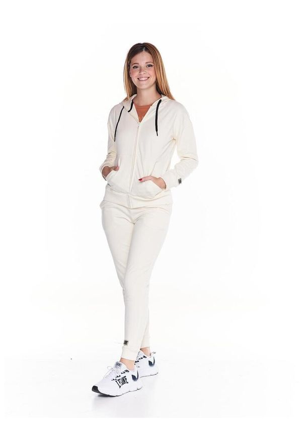 LEONE 1947 APPAREL - Podstawowy damski dres „Welcome Back” z kapturem i zamkiem błyskawicznym.. Kolor: biały. Materiał: dresówka. Sport: fitness