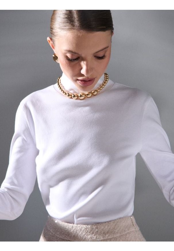 Sinsay - Bluzka z długim rękawem - biały. Kolor: biały. Długość rękawa: długi rękaw. Długość: długie