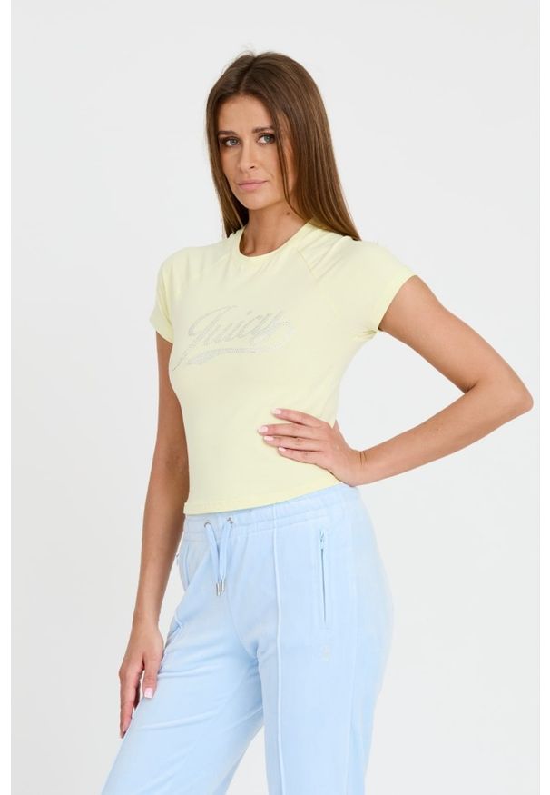 Juicy Couture - JUICY COUTURE Cytrynowy t-shirt Retroshrunken Tee. Kolor: żółty