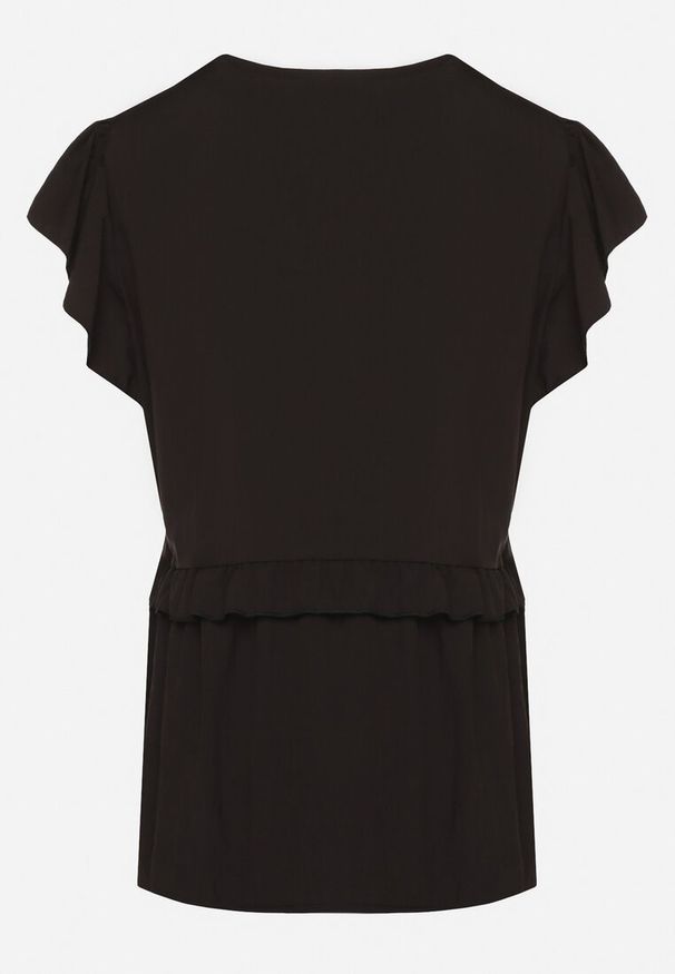 Born2be - Czarna Koszula z Wiskozą z Falbankami i Dekoltem w Kształcie Litery V Alivienne. Okazja: na co dzień. Typ kołnierza: dekolt w kształcie V, kołnierz z falbankami. Kolor: czarny. Materiał: wiskoza. Długość rękawa: krótki rękaw. Długość: krótkie. Styl: casual