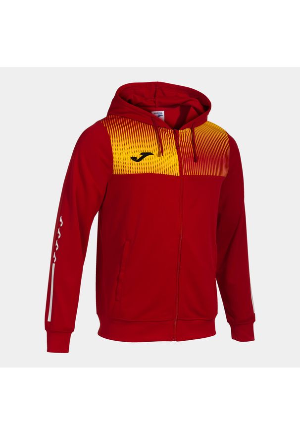 Bluza dresowa z kapturem Joma Eco Supernova. Typ kołnierza: kaptur. Kolor: wielokolorowy, żółty, czerwony. Materiał: dresówka. Sport: piłka nożna