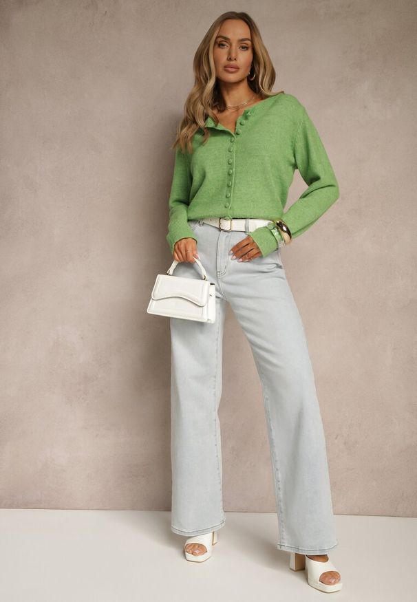 Renee - Jasnozielony Rozpinany Kardigan z Wełną Kornelira. Okazja: na co dzień. Kolor: zielony. Materiał: wełna. Styl: casual, elegancki