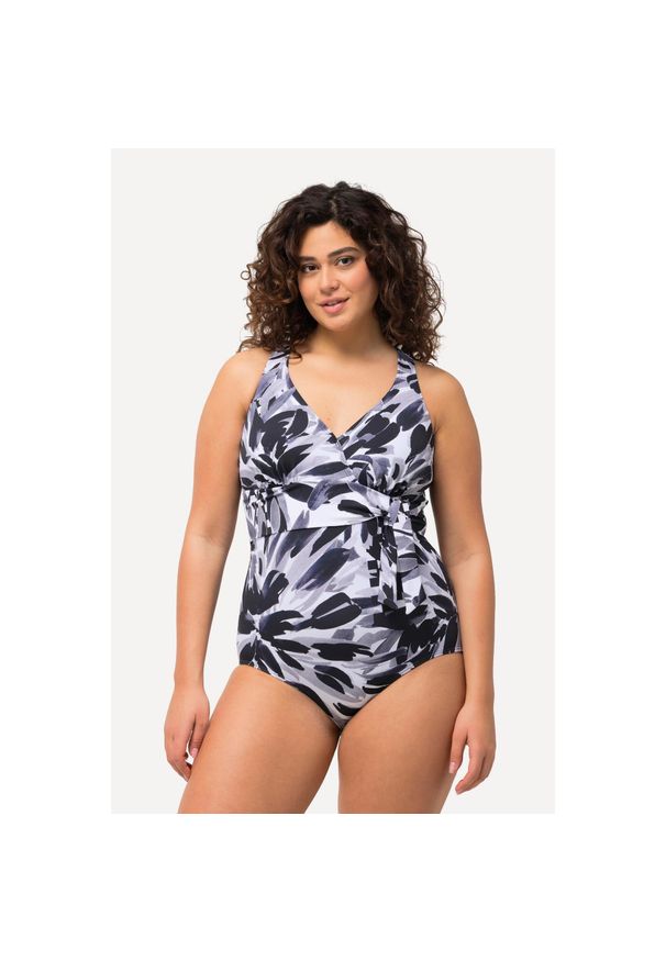 ULLA POPKEN - Damski Kostium kąpielowy dekolt typu halter miękkie miseczki z recyklingu. Kolekcja: plus size. Kolor: czarny. Materiał: elastan, poliamid, materiał