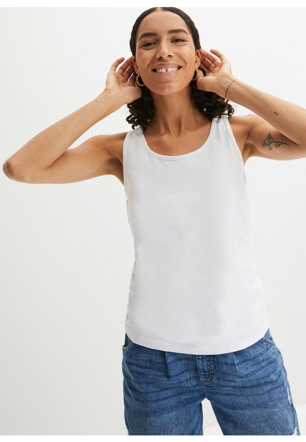 bonprix - Tank top ze stretchem (2 szt. w opak.). Okazja: na co dzień. Kolor: czarny. Materiał: bawełna, materiał. Długość rękawa: na ramiączkach. Styl: casual