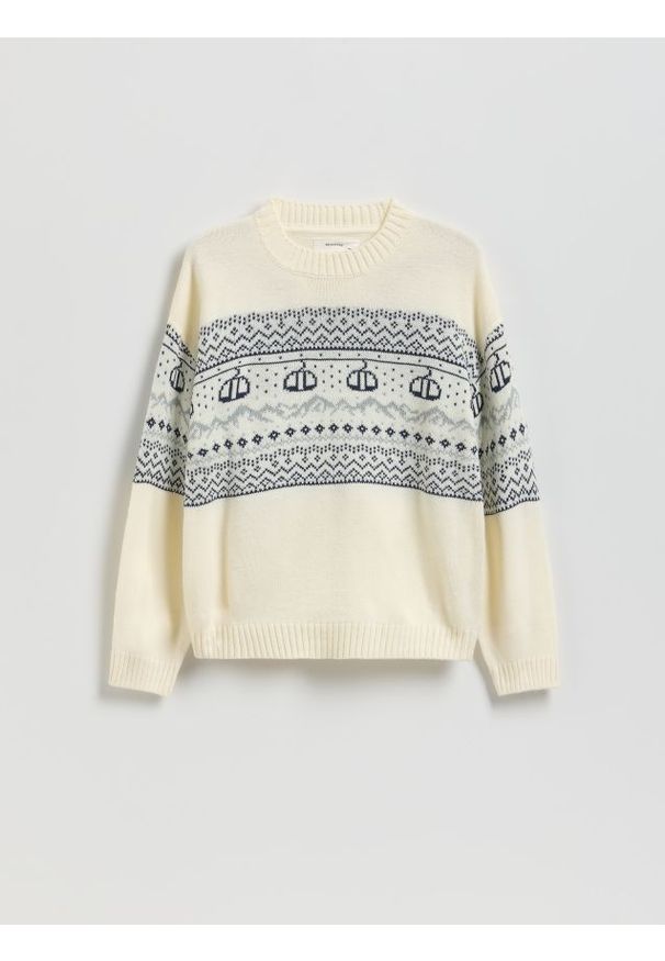 Reserved - Sweter ze wzorem - złamana biel. Materiał: dzianina