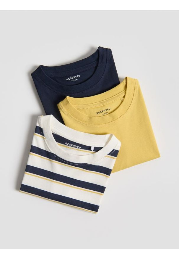 Reserved - Bawełniany t-shirt 3 pack - złamana biel. Materiał: bawełna