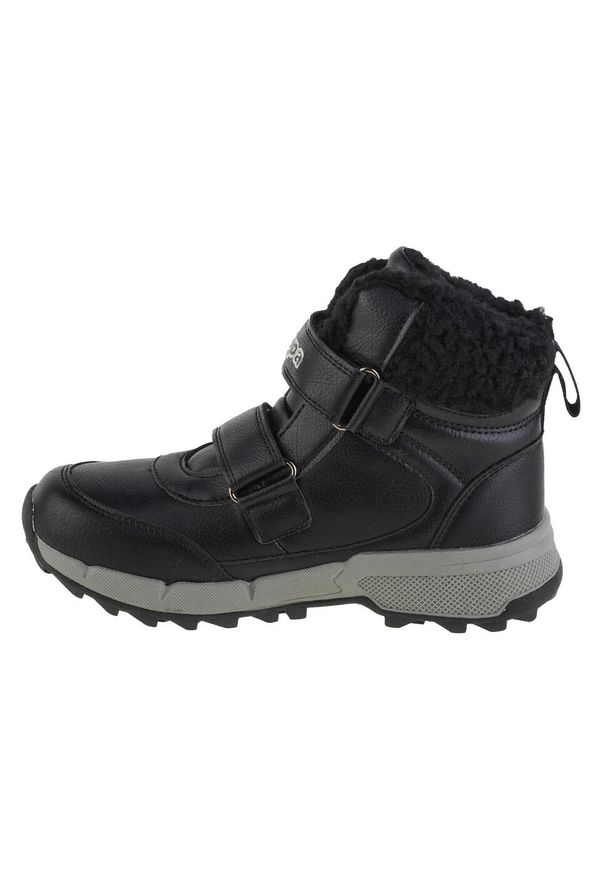 Buty do chodzenia dla dzieci Kappa Tapiwa K. Wysokość cholewki: za kostkę. Zapięcie: rzepy. Kolor: czarny. Materiał: tkanina, materiał, syntetyk, skóra, guma. Szerokość cholewki: normalna. Sport: turystyka piesza