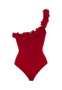 LA REVECHE - Strój kąpielowy Amira. Kolor: czerwony. Materiał: tkanina, szyfon. Wzór: kwiaty, aplikacja