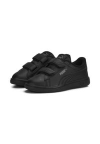 Puma - Dziecięce skórzane sneakersy Smash 3.0 V PUMA Black Shadow Gray. Kolor: wielokolorowy, czarny, szary. Materiał: skóra