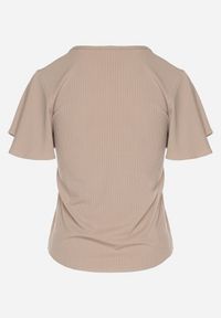 Born2be - Ciemnobeżowa Bluzka z Szerokimi Rękawami Sunevia. Okazja: na co dzień. Typ kołnierza: dekolt w kształcie V. Kolor: beżowy. Materiał: jeans. Styl: casual, elegancki #7