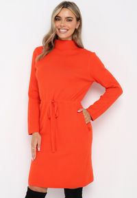 Born2be - Pomarańczowa Pudełkowa Sukienka Sweterkowa ze Ściągaczem Elenames. Kolor: pomarańczowy #1
