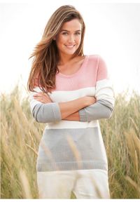Sweter w stylu color-blocking bonprix pastelowy jasnoróżowy w paski. Kolor: różowy. Materiał: dzianina. Długość rękawa: długi rękaw. Długość: długie. Wzór: paski #7