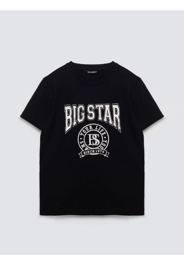 Big-Star - Koszulka chłopięca z nadrukiem czarna Mauter 906. Okazja: na co dzień, na uczelnię. Kolor: czarny. Materiał: dzianina, jeans, dresówka. Wzór: nadruk. Styl: casual, klasyczny, młodzieżowy