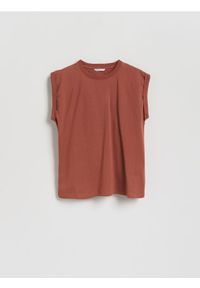 Reserved - T-shirt z zakładką na plecach - brązowy. Kolor: brązowy. Materiał: bawełna #1