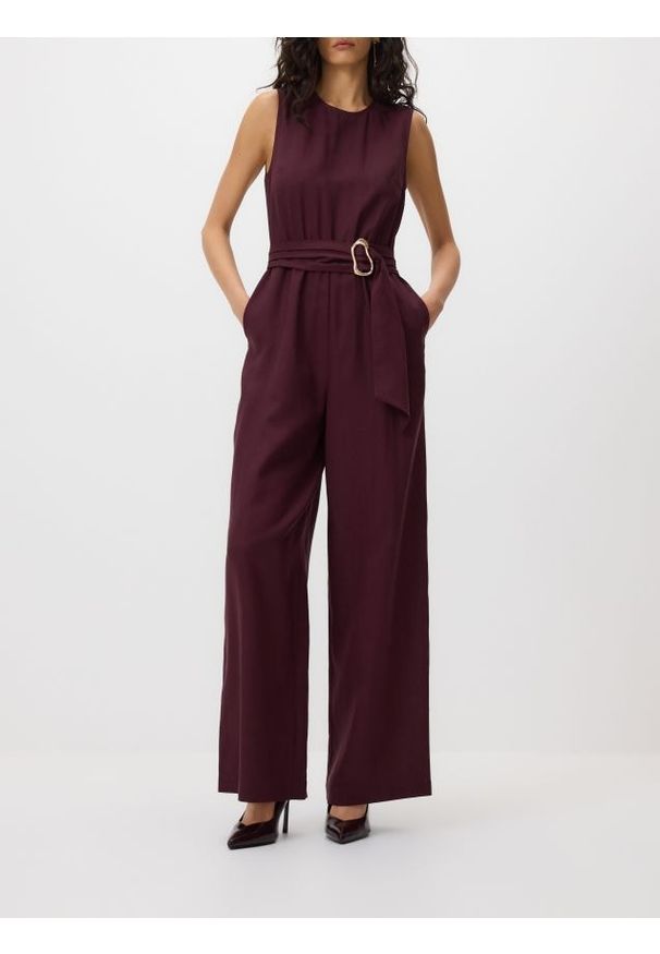 Reserved - Kombinezon z lyocellu - burgundowy. Kolor: czerwony. Materiał: tkanina