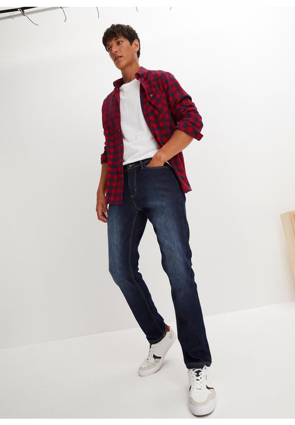 bonprix - Dżinsy termiczne regular fit, prosta nogawka, z ocieplaną stroną wewnętrzną. Kolor: niebieski