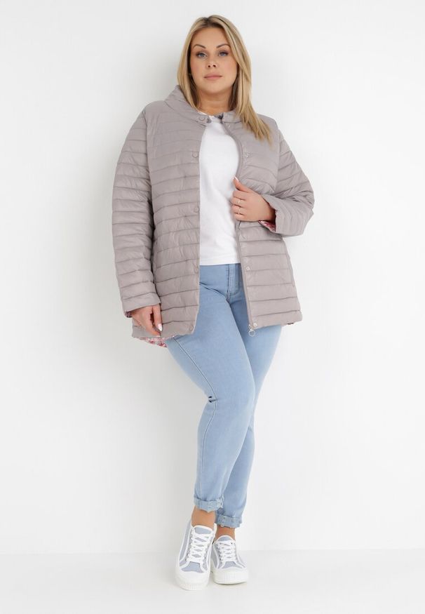 Born2be - Szara Kurtka Elanassa. Typ kołnierza: kołnierzyk stójkowy. Kolekcja: plus size. Kolor: szary