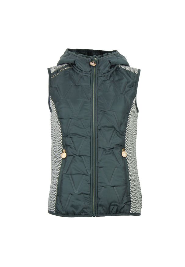 PEAK MOUNTAIN - Damska kurtka bez rękawów z kapturem Peak Mountain Antilope. Typ kołnierza: kaptur. Kolor: zielony. Materiał: materiał, puch, polar. Długość rękawa: bez rękawów. Sport: turystyka piesza