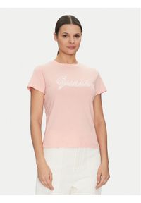 Guess T-Shirt V5GI02 K9RM1 Różowy Slim Fit. Kolor: różowy. Materiał: bawełna #1