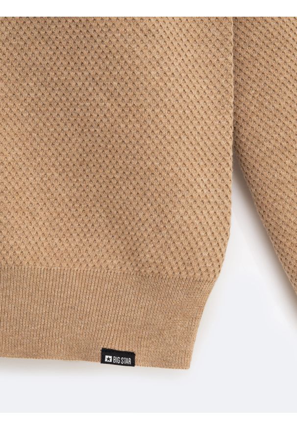 Big-Star - Sweter męski o teksturalnym splocie bawełniany brązowy Reylon 802. Kolor: brązowy. Materiał: bawełna. Wzór: ze splotem