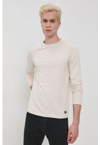 Tom Tailor Sweter męski kolor beżowy. Okazja: na co dzień. Kolor: beżowy. Materiał: materiał, bawełna. Długość rękawa: długi rękaw. Długość: długie. Styl: casual