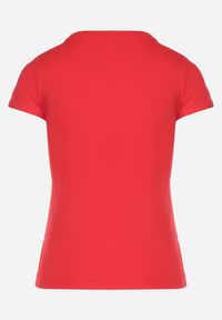 Born2be - Czerwony Bawełniany T-shirt z Nadrukiem Motyla i Cyrkoniami Uliriela. Okazja: na co dzień. Kolor: czerwony. Materiał: bawełna. Wzór: nadruk. Sezon: lato. Styl: klasyczny, casual #4