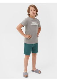 4f - T-shirt z nadrukiem chłopięcy. Kolor: beżowy. Materiał: bawełna. Wzór: nadruk #2