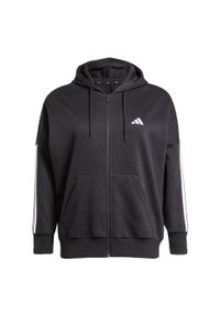 Adidas - Bluza Essentials 3-Stripes Full-Zip Fleece Hoodie (Plus Size). Typ kołnierza: kaptur. Kolekcja: plus size. Kolor: biały, wielokolorowy, czarny. Materiał: materiał