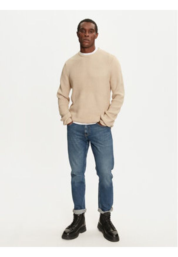 Brave Soul Sweter MK-230BINARY3 Beżowy Regular Fit. Kolor: beżowy. Materiał: syntetyk