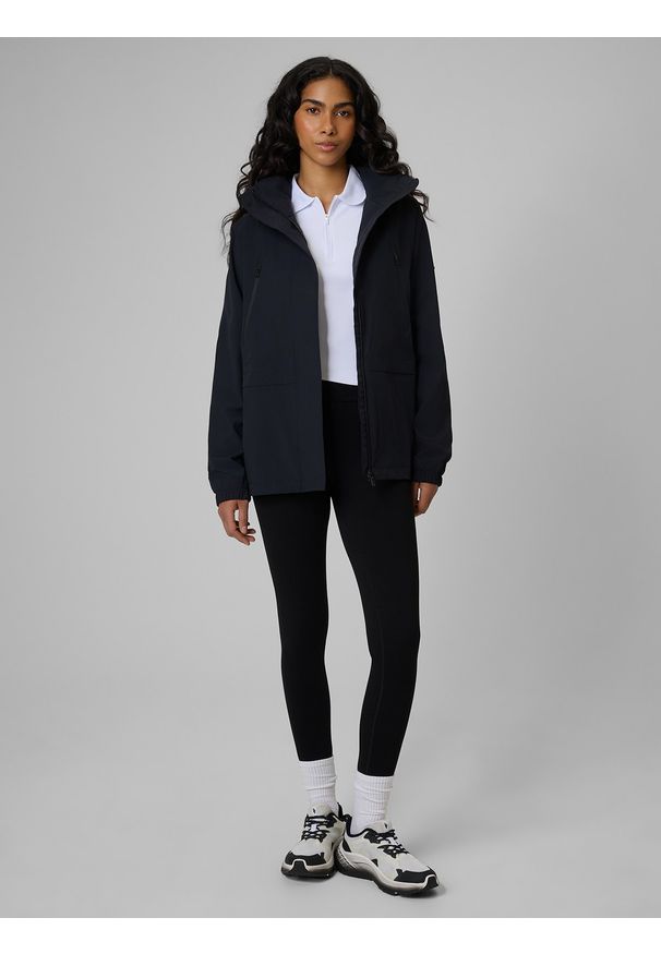 4f - 4F Parka przejściowa membrana 5000 damska - czarna S. Okazja: na co dzień. Kolor: czarny. Materiał: skóra, materiał. Styl: casual