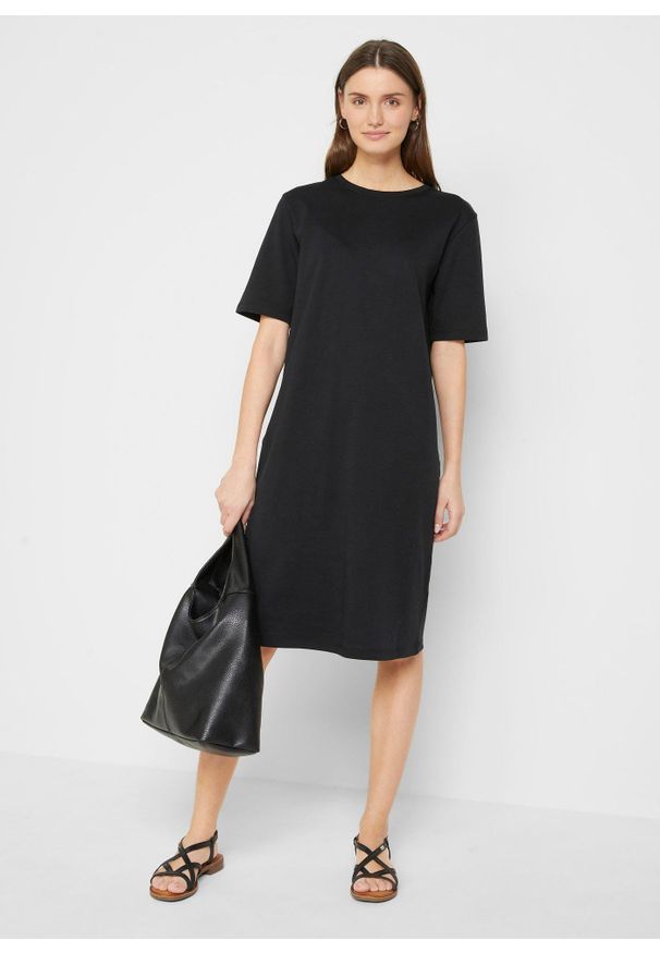bonprix - Sukienka T-shirtowa oversized (2 szt.), z czystej bawełny. Kolor: czarny. Materiał: bawełna