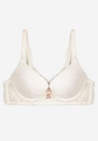 Renee - Jasnobeżowy Koronkowy Biustonosz Push-Up z Metaliczną Ozdobą Aclenne. Kolor: beżowy. Materiał: koronka. Rodzaj stanika: push-up. Wzór: aplikacja #3